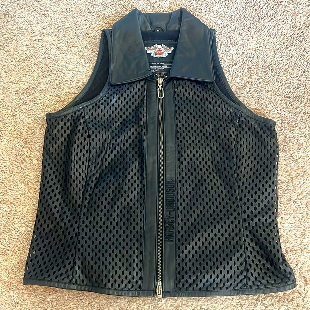 Harley Davidson perforated black halter double zip vest